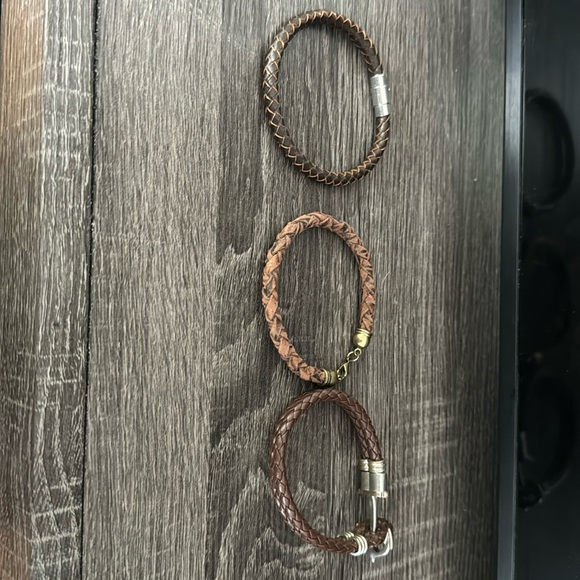 Set of 3 men’s leather bracelets - Picture 1 of 4